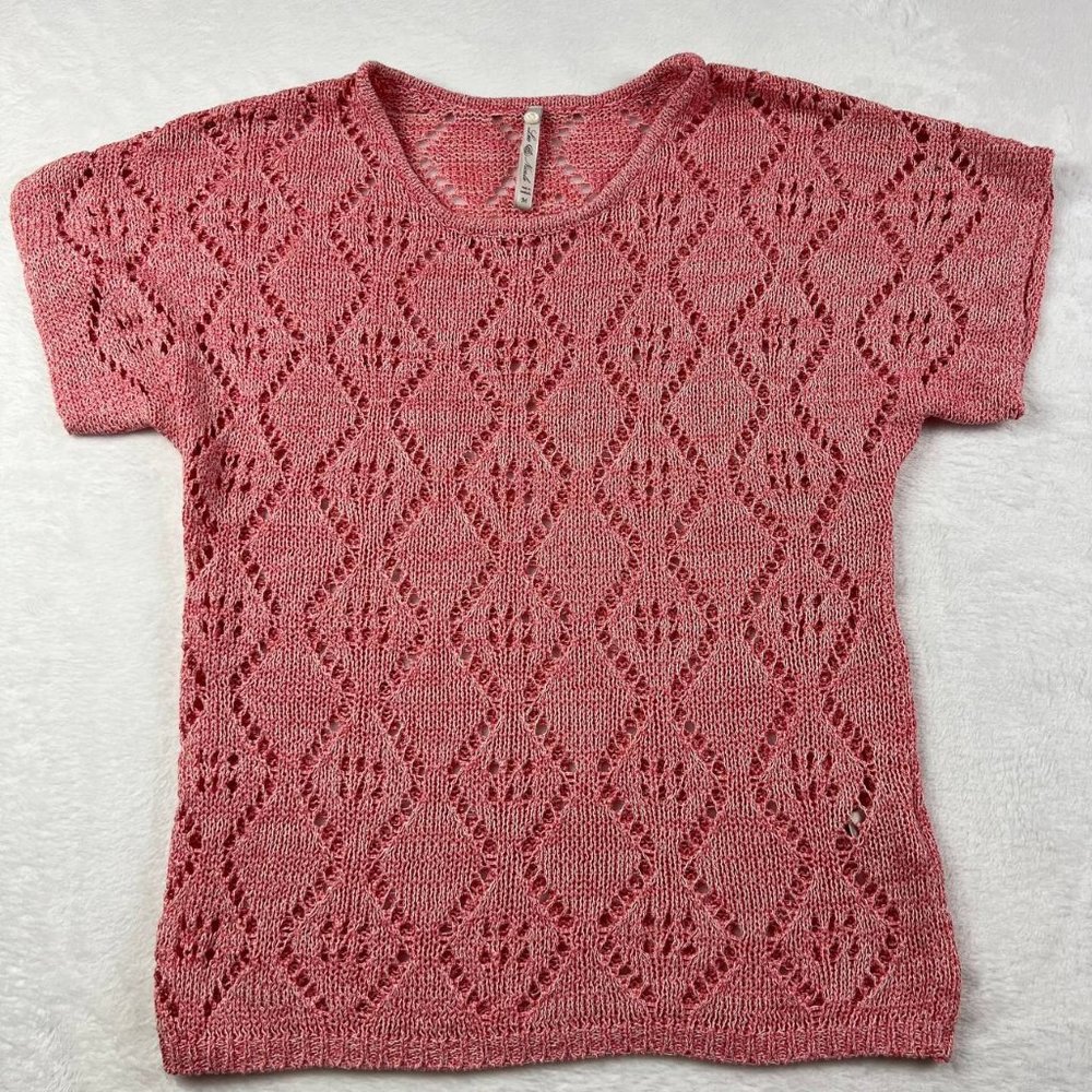 Leo & Nicole Medium Crochet Blouse Short Sleeve Pink Women Cotton